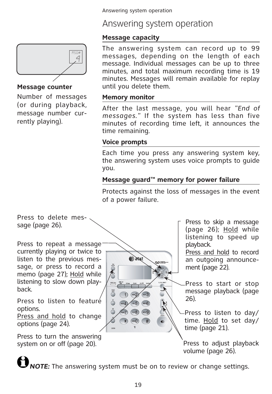 Answering system operation | Univex 1856 User Manual | Page 22 / 50