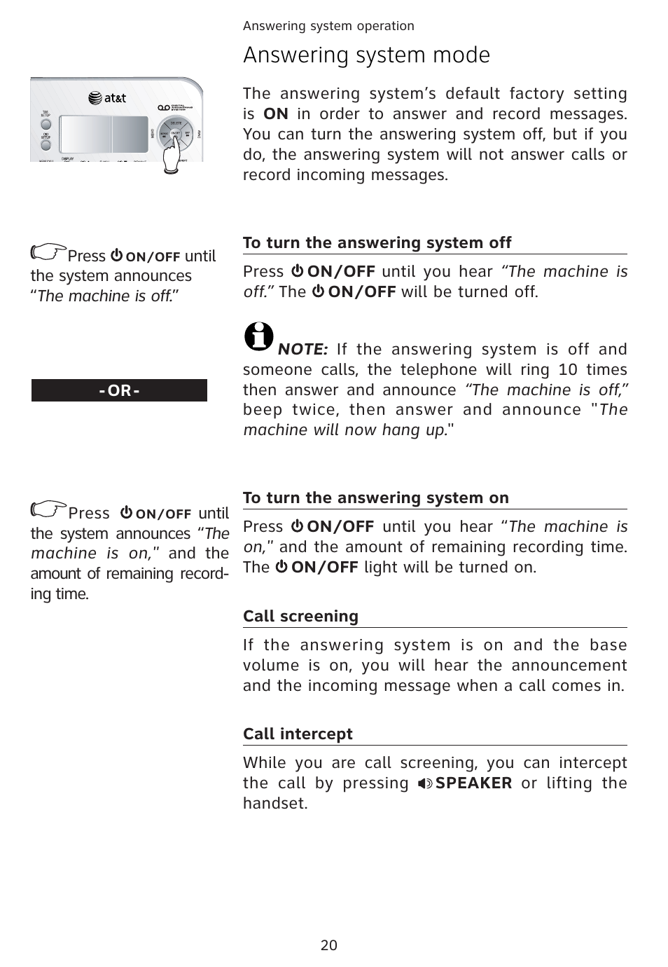 Answering system mode | Univex 1856 User Manual | Page 23 / 50