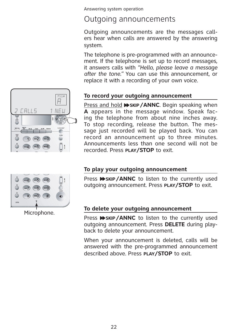 Outgoing announcements | Univex 1856 User Manual | Page 25 / 50