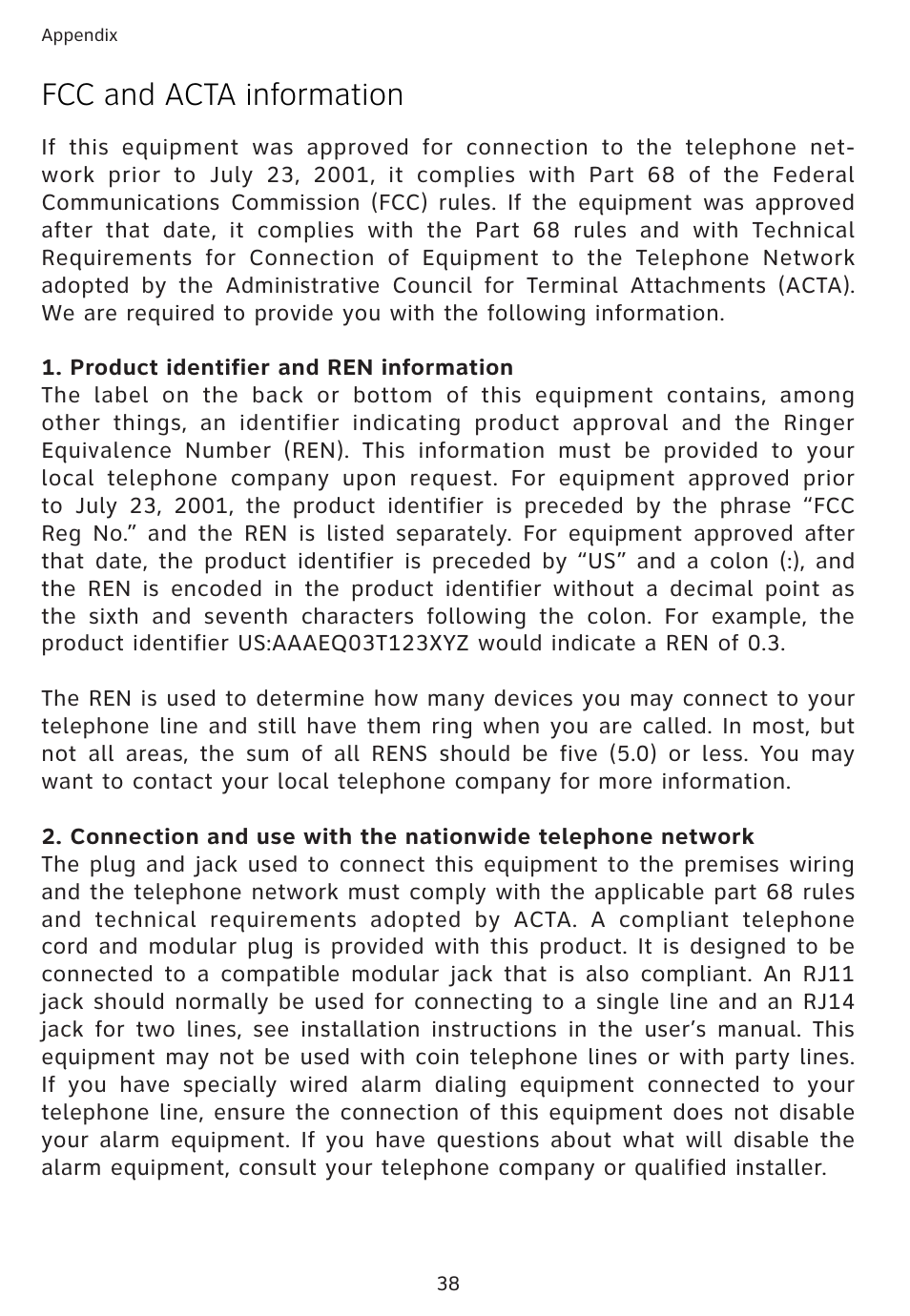 Fcc and acta information | Univex 1856 User Manual | Page 41 / 50