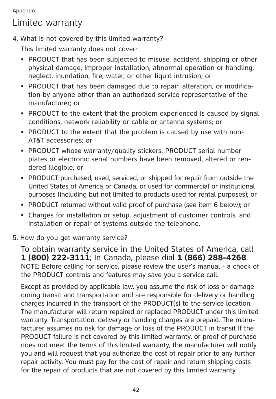 Limited warranty | Univex 1856 User Manual | Page 45 / 50