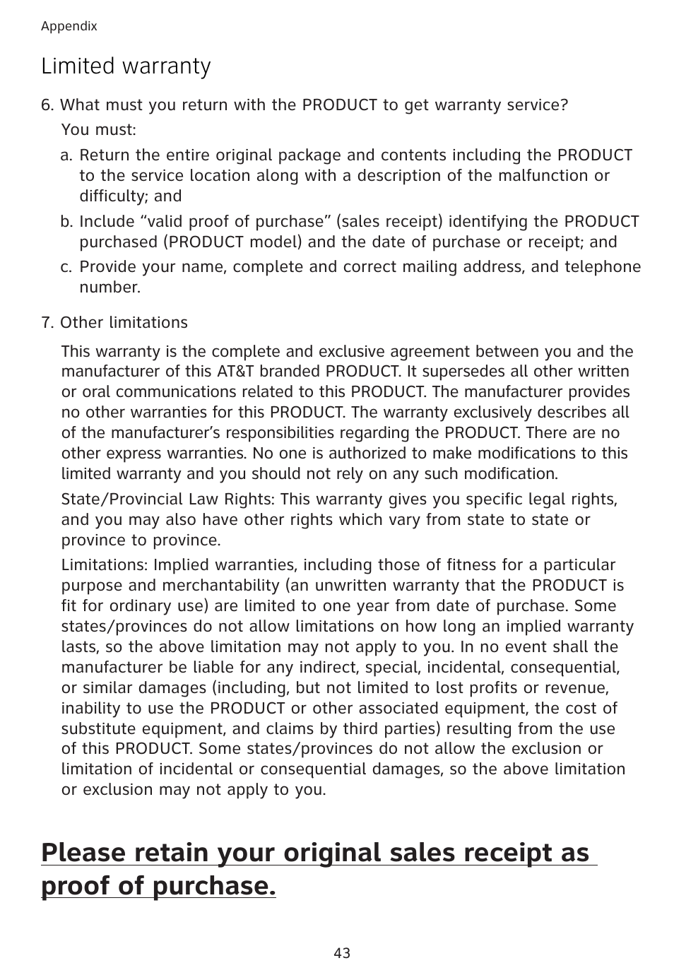 Limited warranty | Univex 1856 User Manual | Page 46 / 50