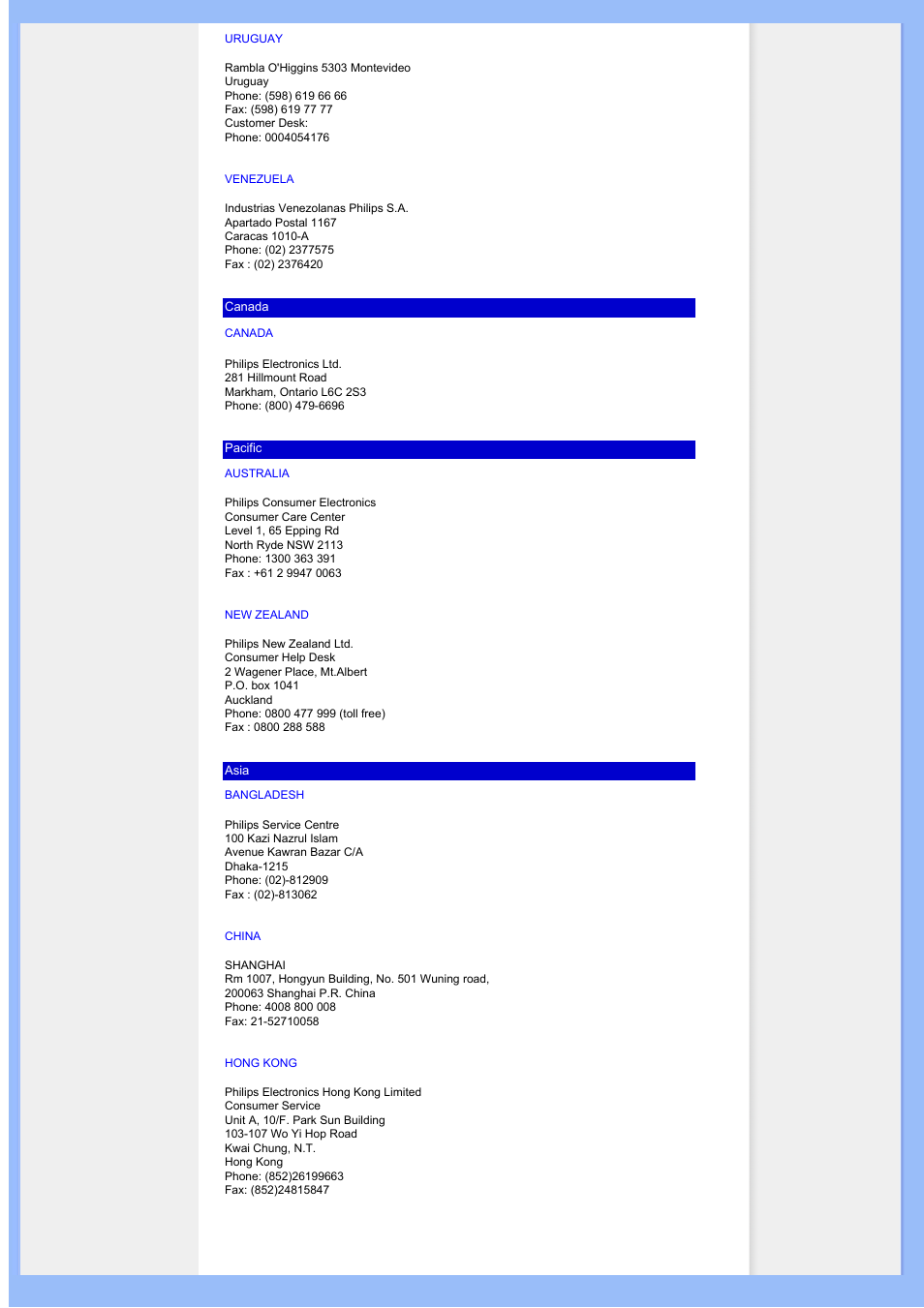 Australia, Bangladesh, Canada | China, Hong, Kong, New zealand | Univex 200BW8 User Manual | Page 46 / 58