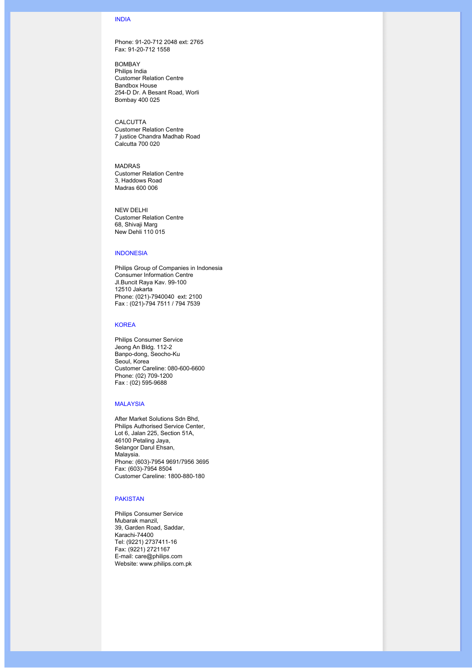 India, Indonesia, Korea | Malaysia, Pakistan | Univex 200BW8 User Manual | Page 47 / 58