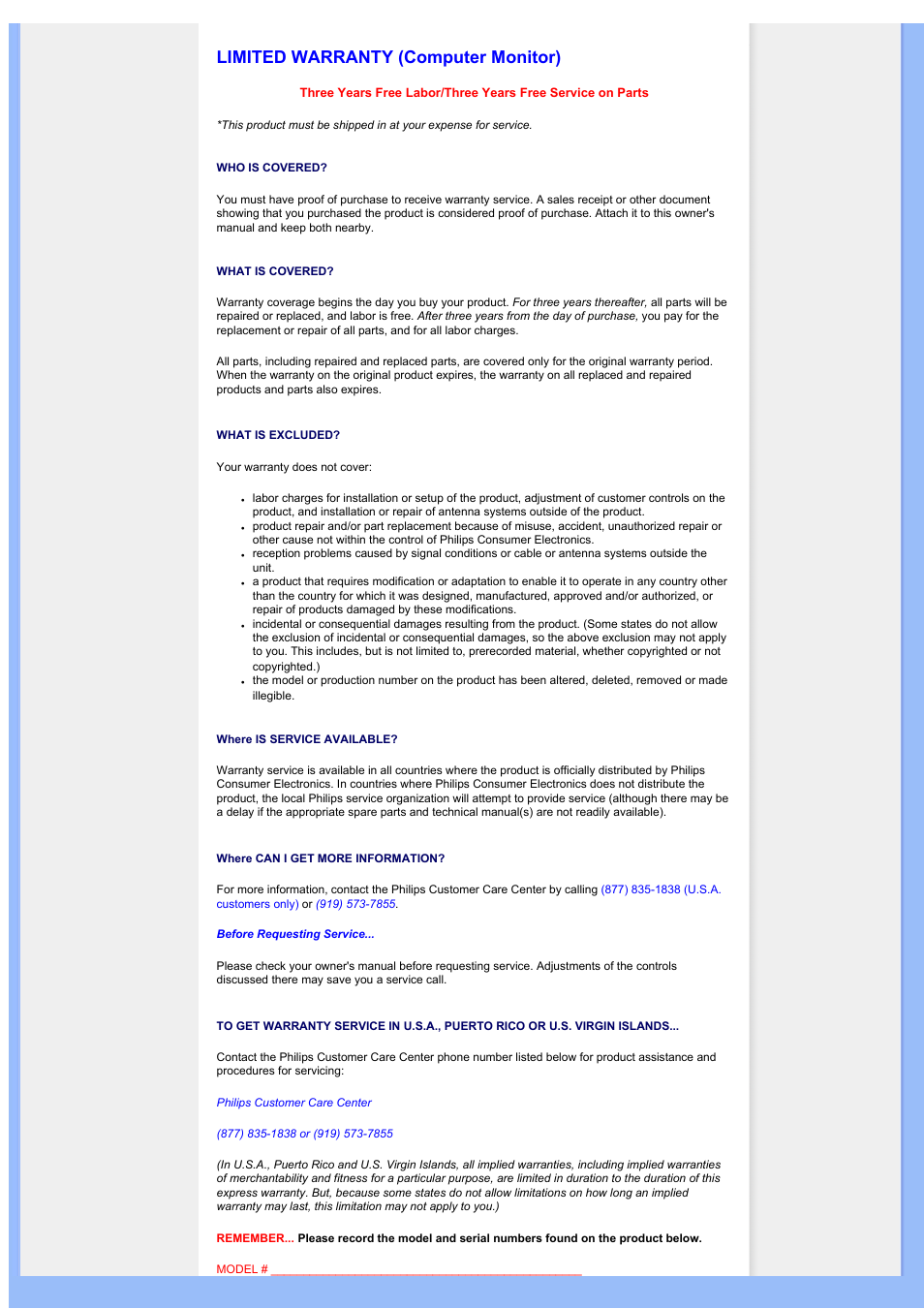 United states guarantee, Limited warranty (computer monitor) | Univex 200BW8 User Manual | Page 50 / 58