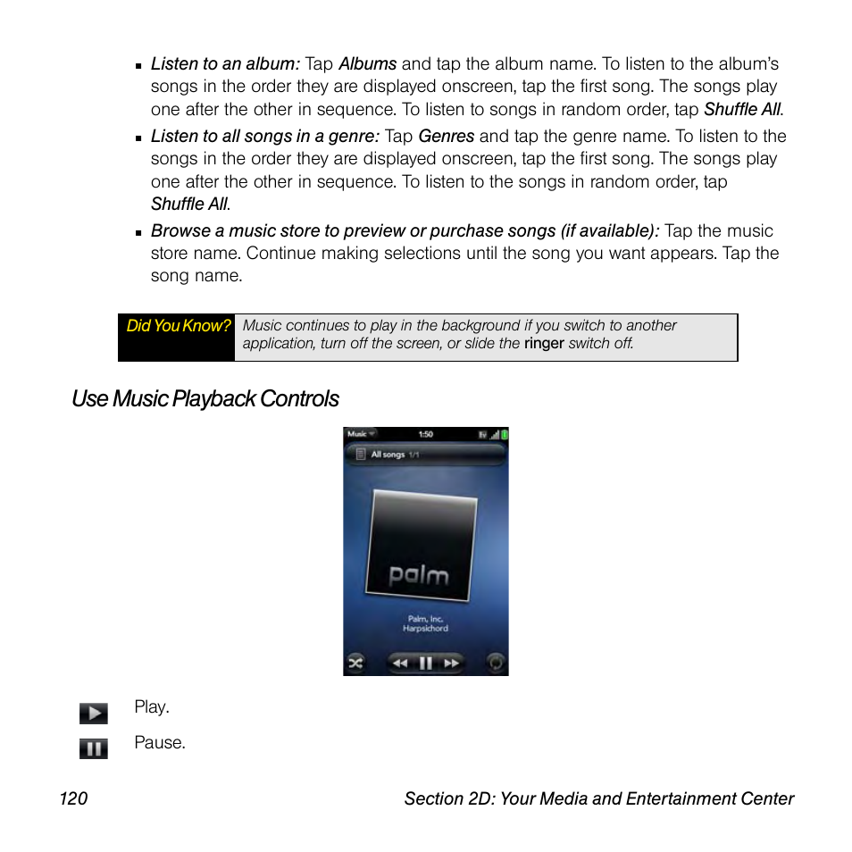 Use music playback controls | Univex Pre p100eww User Manual | Page 120 / 344