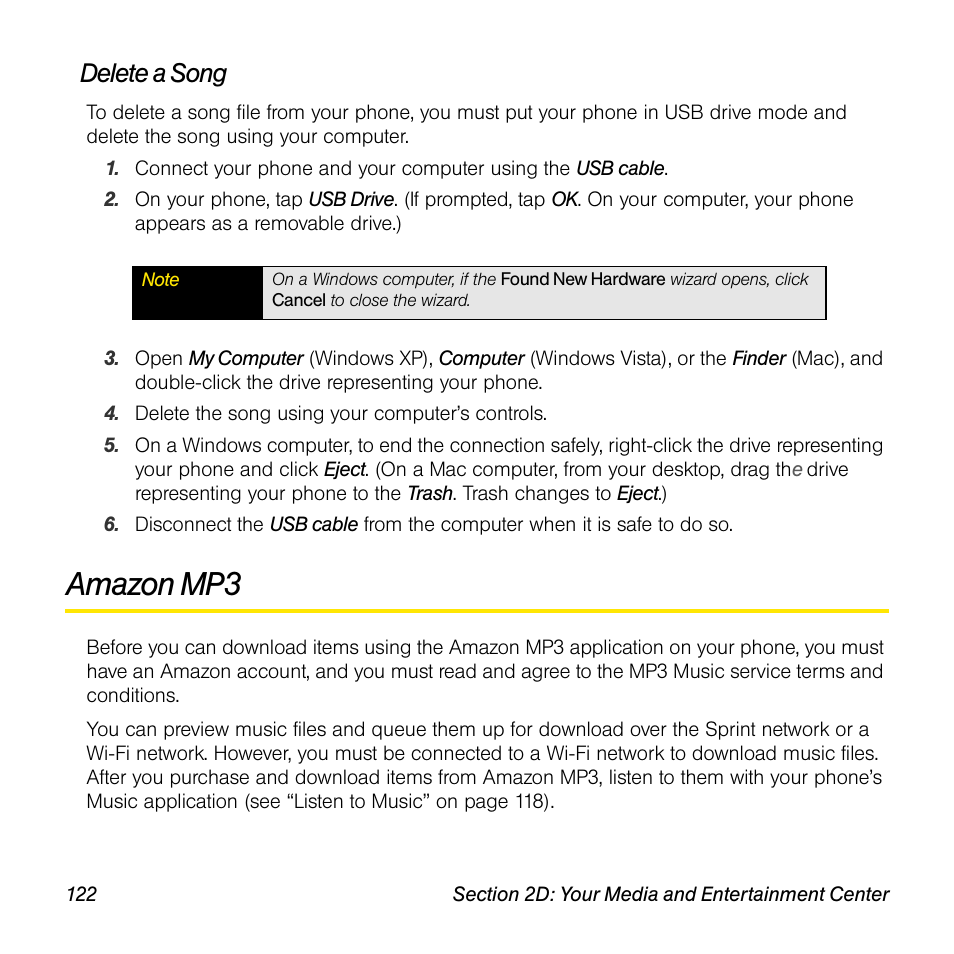 Delete a song, Amazon mp3 | Univex Pre p100eww User Manual | Page 122 / 344
