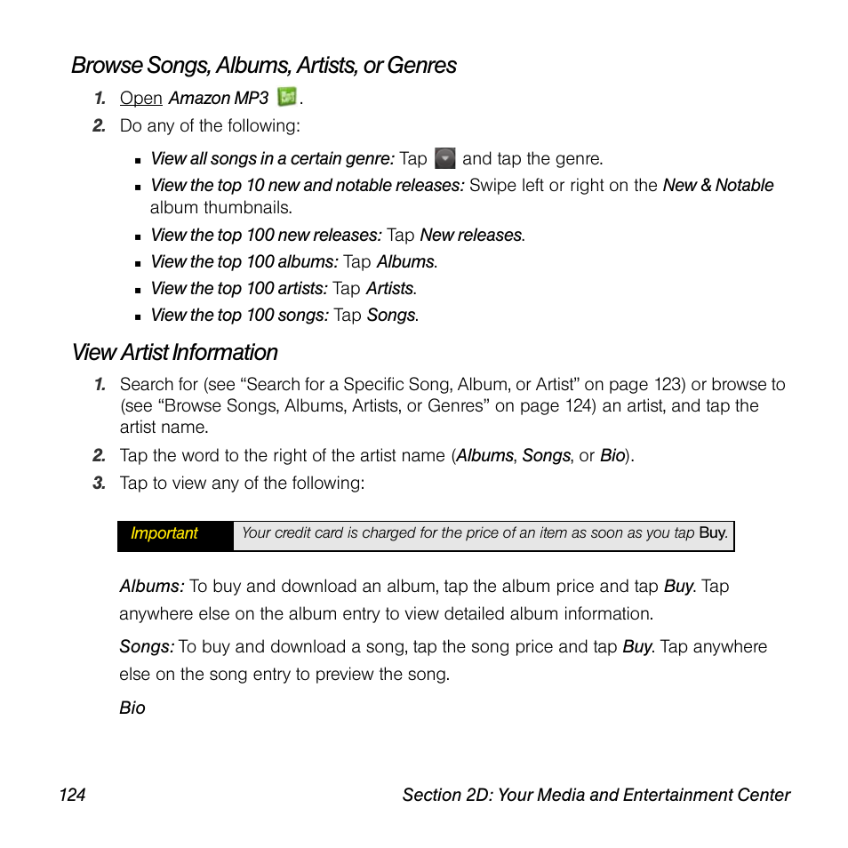Browse songs, albums, artists, or genres, View artist information | Univex Pre p100eww User Manual | Page 124 / 344
