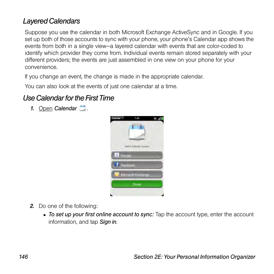 Layered calendars, Use calendar for the first time | Univex Pre p100eww User Manual | Page 146 / 344