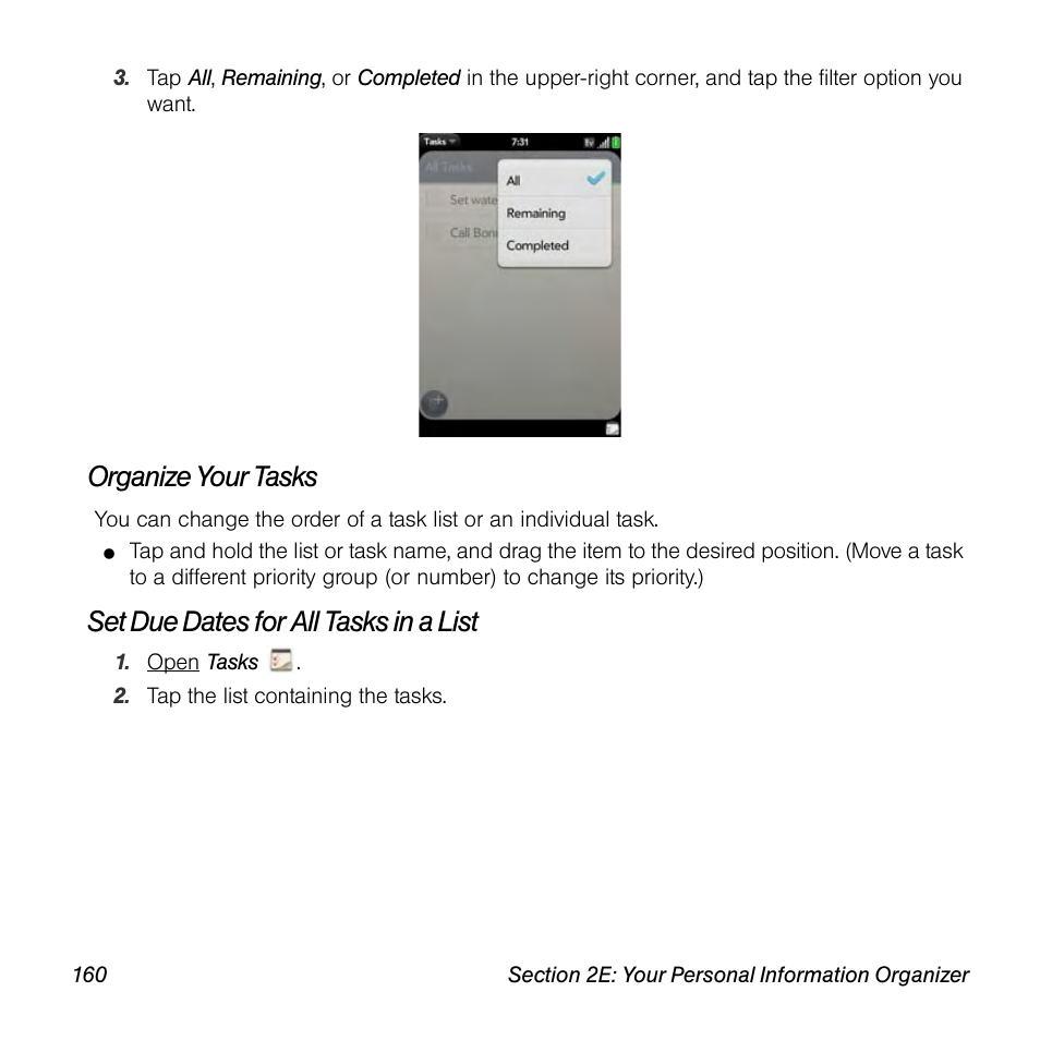 Organize your tasks, Set due dates for all tasks in a list | Univex Pre p100eww User Manual | Page 160 / 344