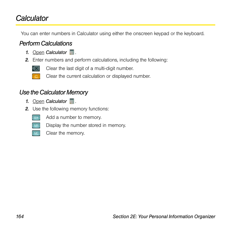 Calculator, Perform calculations, Use the calculator memory | Univex Pre p100eww User Manual | Page 164 / 344