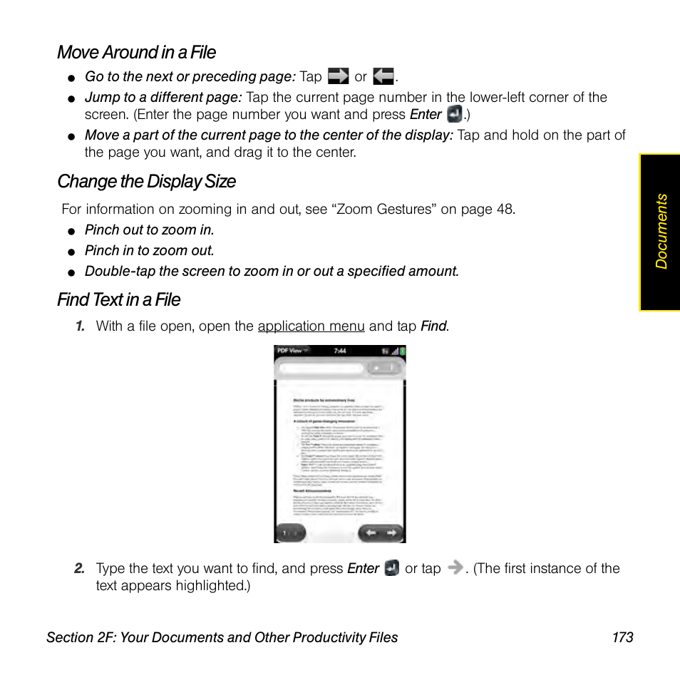 Move around in a file, Change the display size, Find text in a file | Univex Pre p100eww User Manual | Page 173 / 344