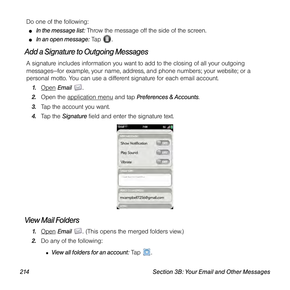 Add a signature to outgoing messages, View mail folders | Univex Pre p100eww User Manual | Page 214 / 344