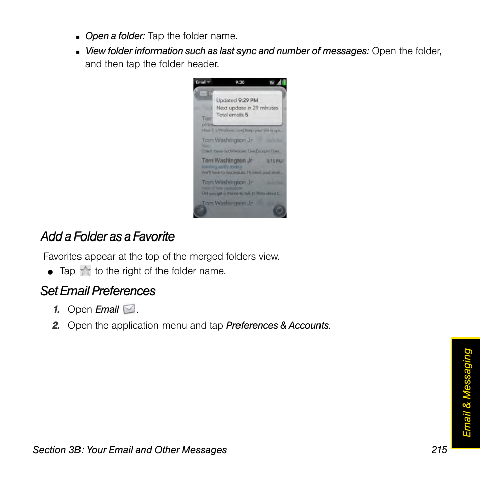 Add a folder as a favorite, Set email preferences | Univex Pre p100eww User Manual | Page 215 / 344