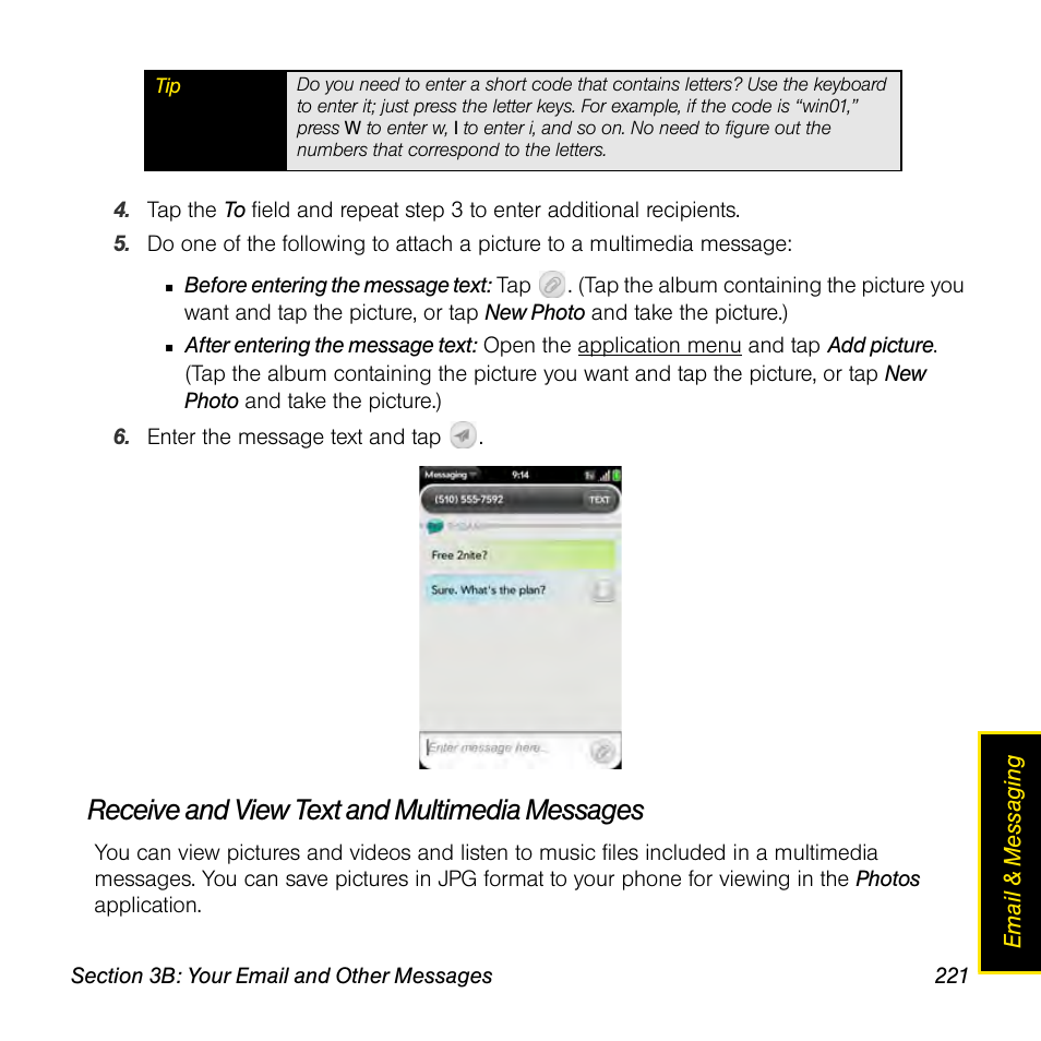 Receive and view text and multimedia messages | Univex Pre p100eww User Manual | Page 221 / 344