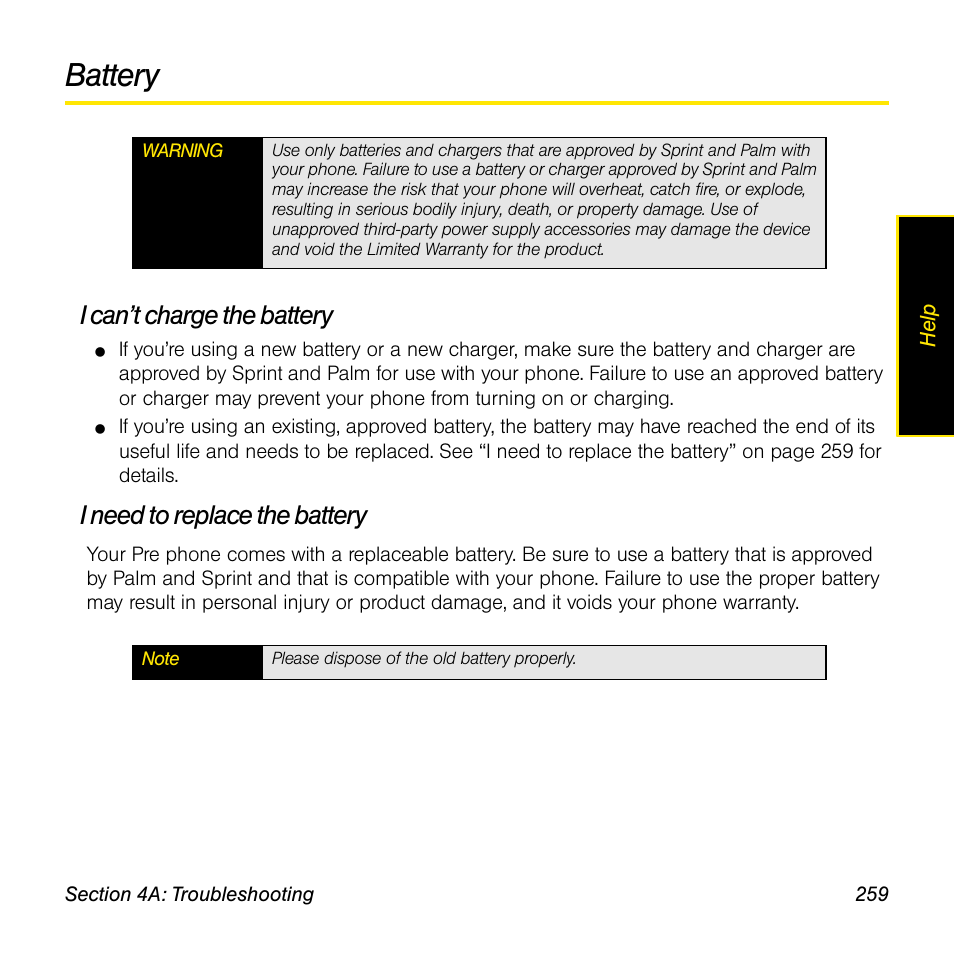 Battery, I can’t charge the battery, I need to replace the battery | Univex Pre p100eww User Manual | Page 259 / 344