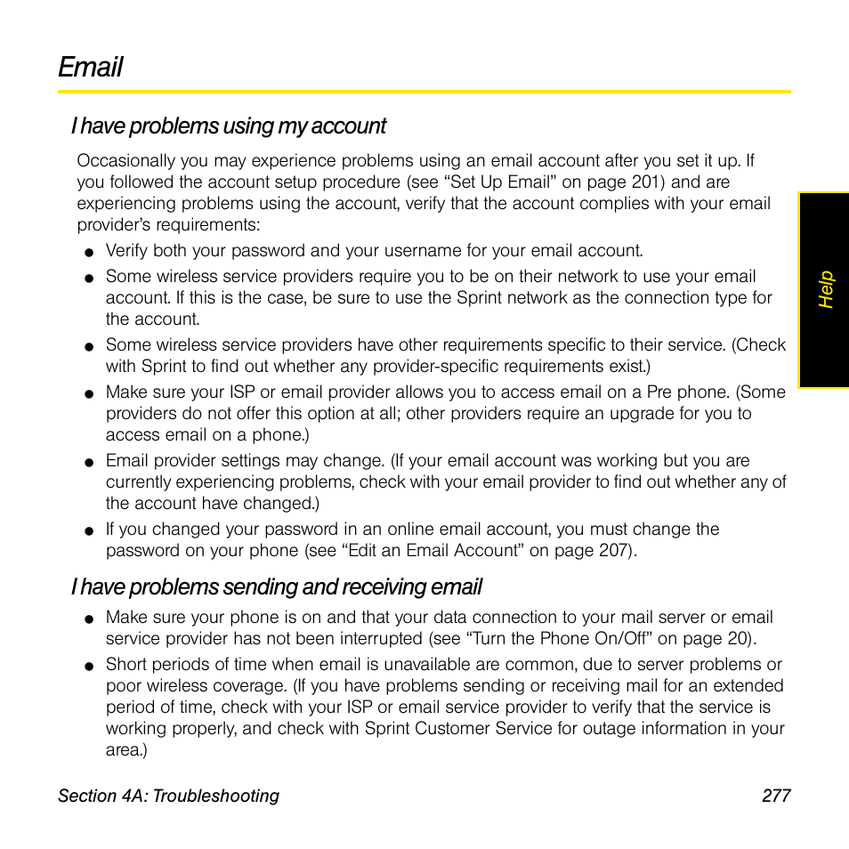 Email, I have problems using my account, I have problems sending and receiving email | Univex Pre p100eww User Manual | Page 277 / 344