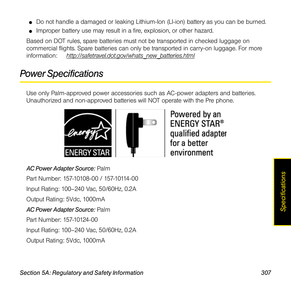 Power specifications | Univex Pre p100eww User Manual | Page 307 / 344
