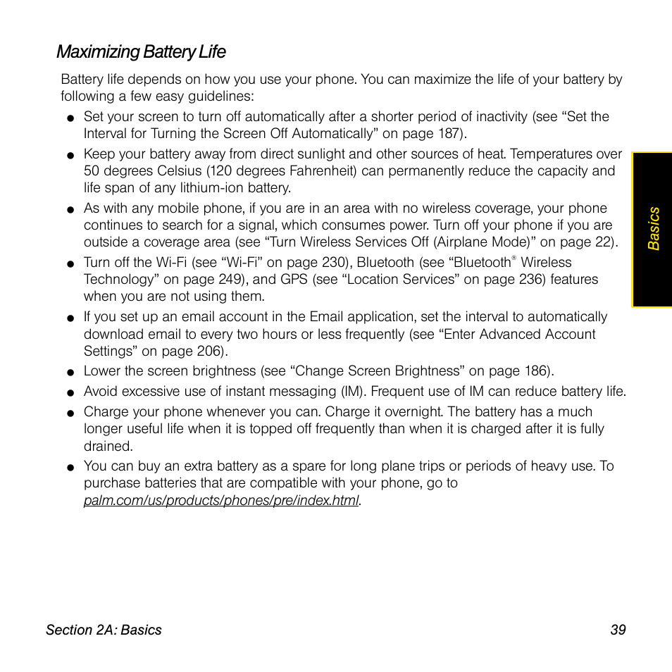 Maximizing battery life, Basics | Univex Pre p100eww User Manual | Page 39 / 344