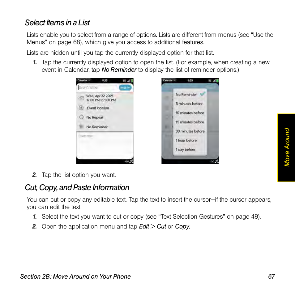 Select items in a list, Cut, copy, and paste information | Univex Pre p100eww User Manual | Page 67 / 344