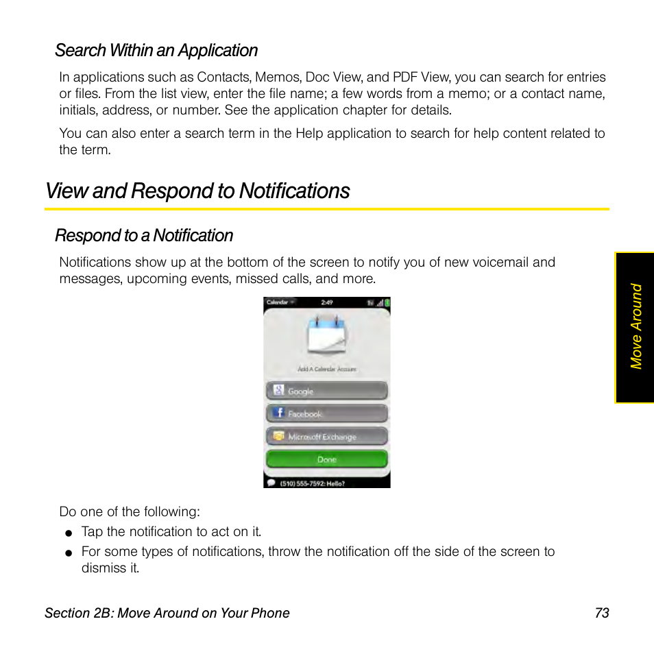 Search within an application, View and respond to notifications, Respond to a notification | Univex Pre p100eww User Manual | Page 73 / 344