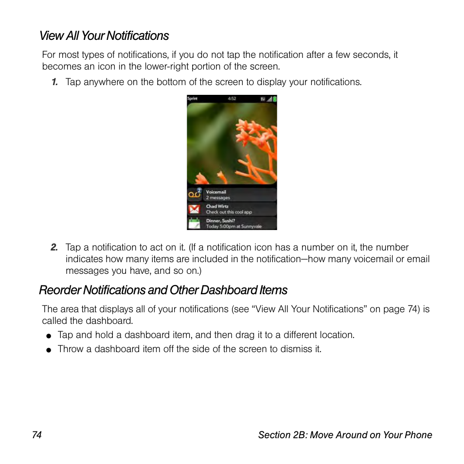 View all your notifications, Reorder notifications and other dashboard items | Univex Pre p100eww User Manual | Page 74 / 344