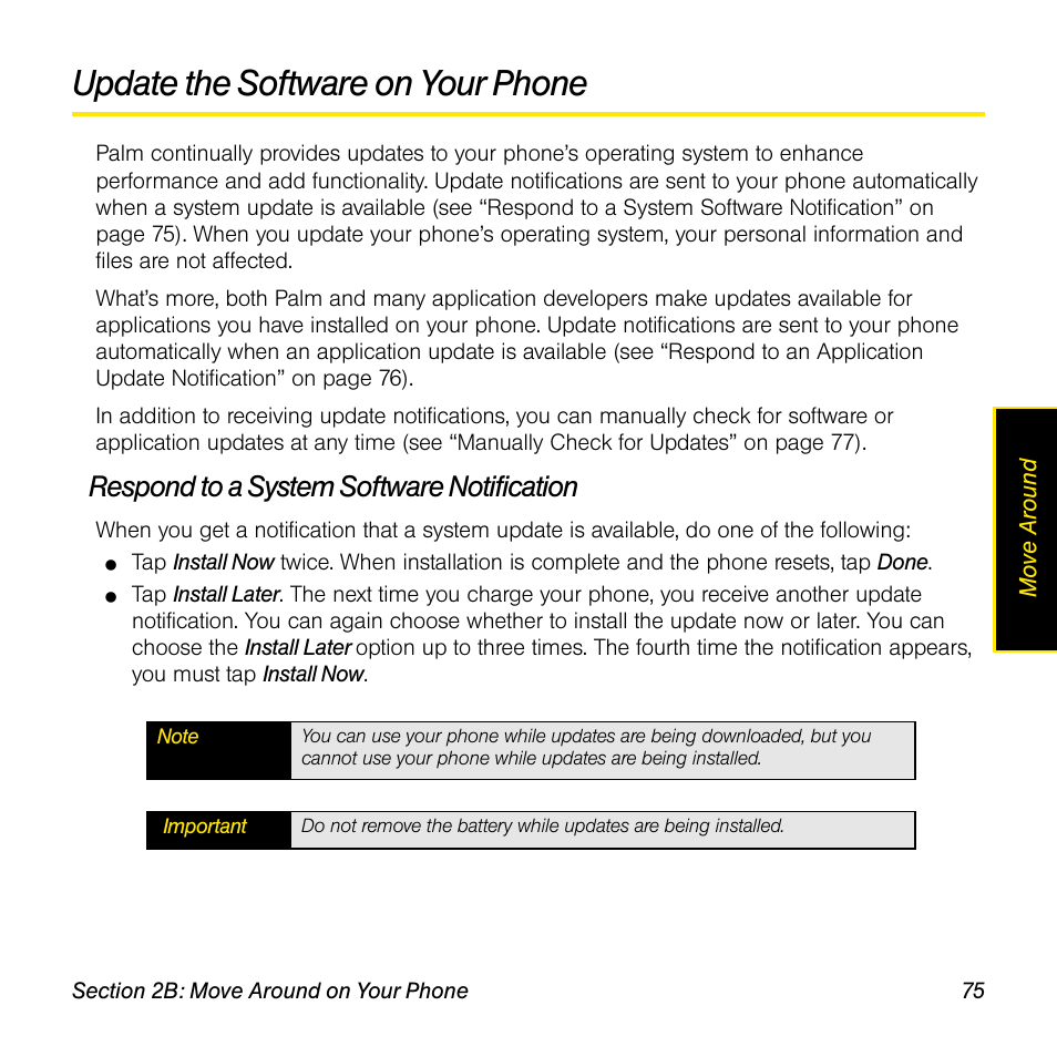 Update the software on your phone, Respond to a system software notification | Univex Pre p100eww User Manual | Page 75 / 344