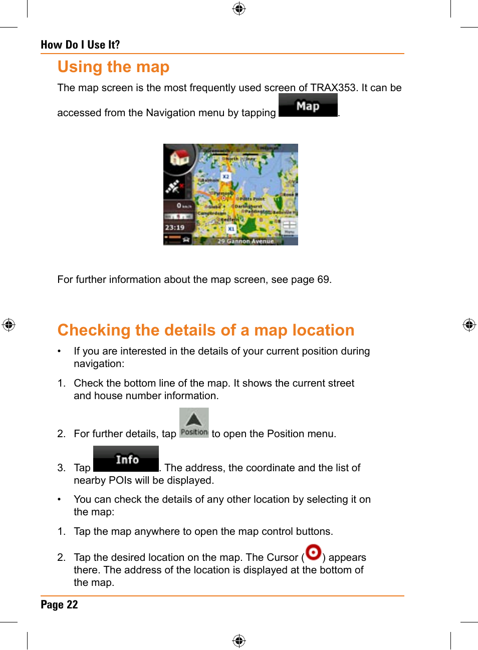 Using the map, Checking the details of a map location | Univex TRAX353 User Manual | Page 22 / 132