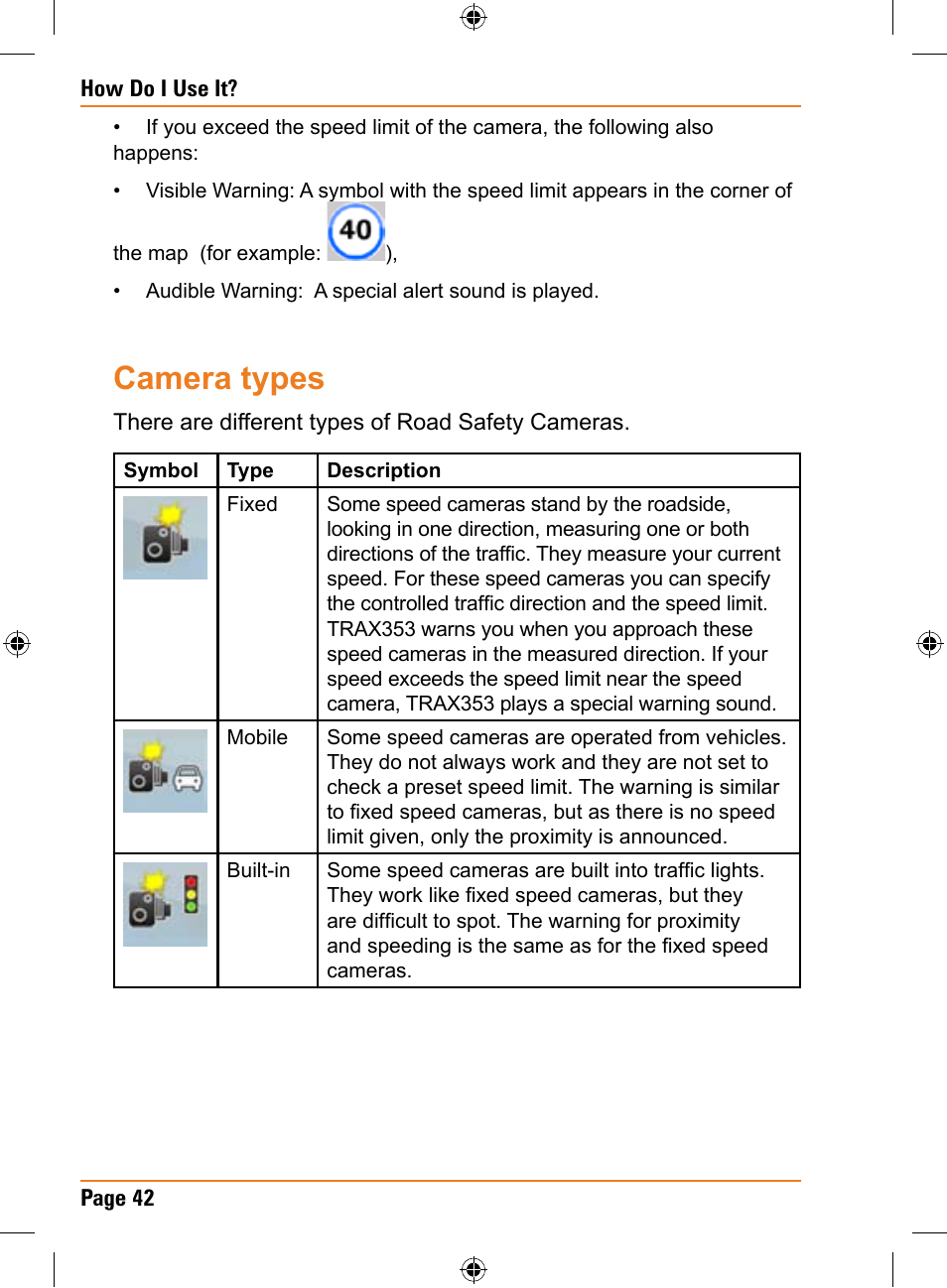 Camera types | Univex TRAX353 User Manual | Page 42 / 132