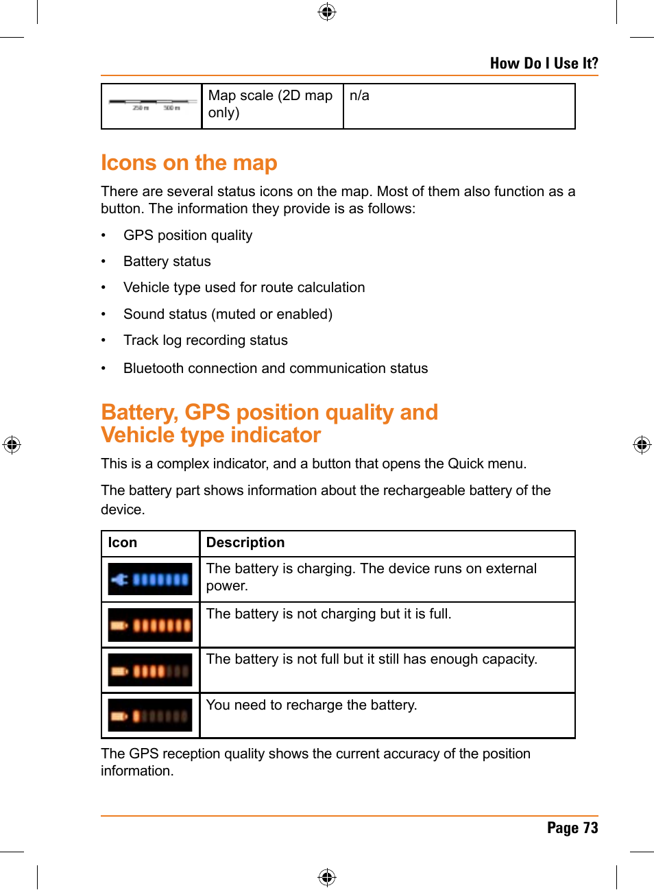Icons on the map | Univex TRAX353 User Manual | Page 73 / 132