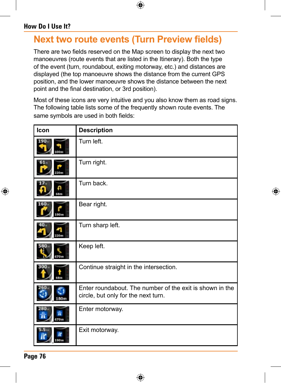 Next two route events (turn preview fields) | Univex TRAX353 User Manual | Page 76 / 132