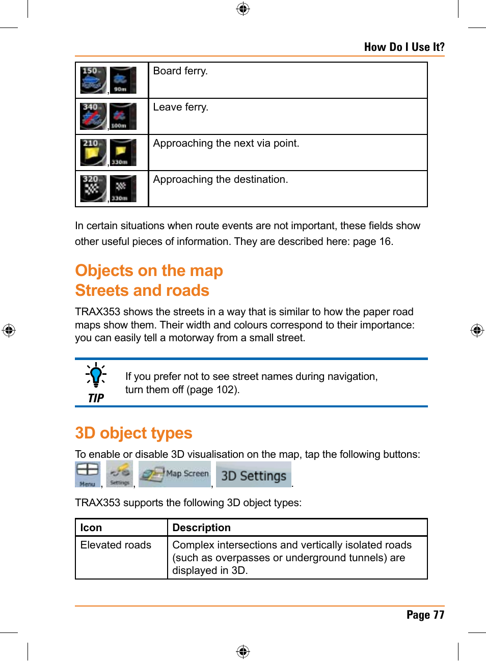 Objects on the map streets and roads, 3d object types | Univex TRAX353 User Manual | Page 77 / 132