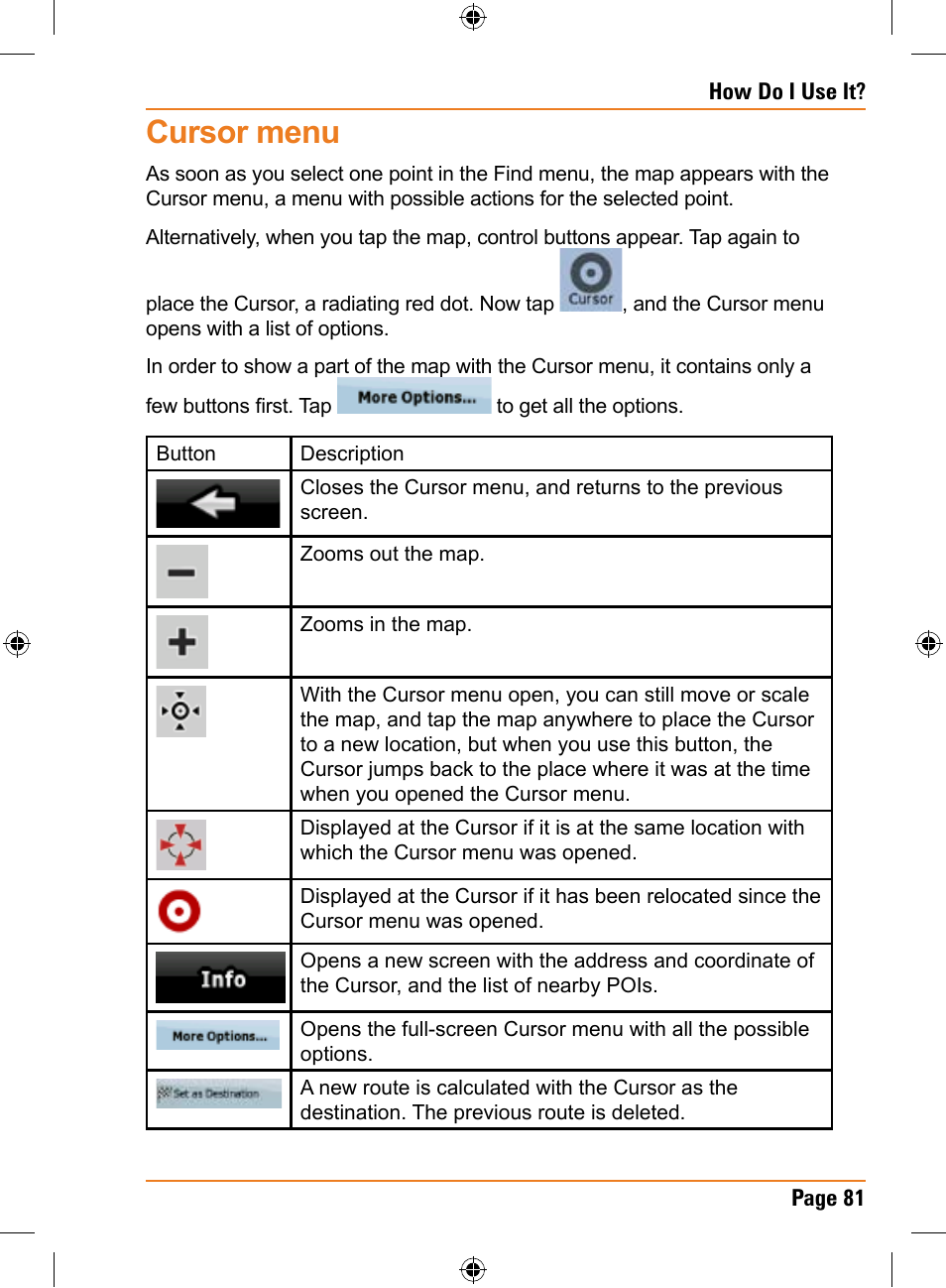 Cursor menu | Univex TRAX353 User Manual | Page 81 / 132