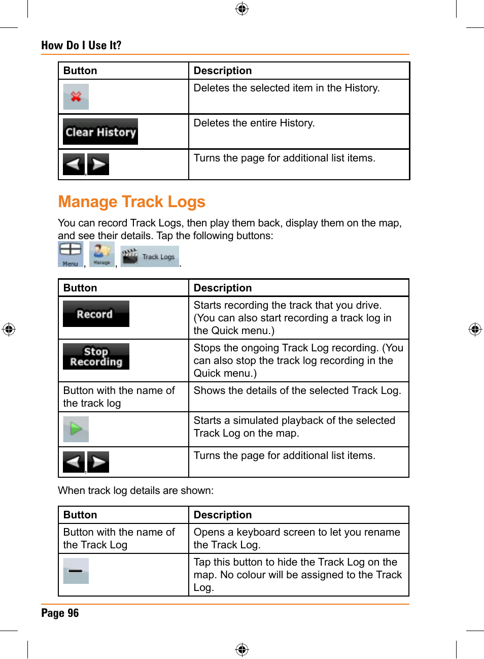 Manage track logs | Univex TRAX353 User Manual | Page 96 / 132