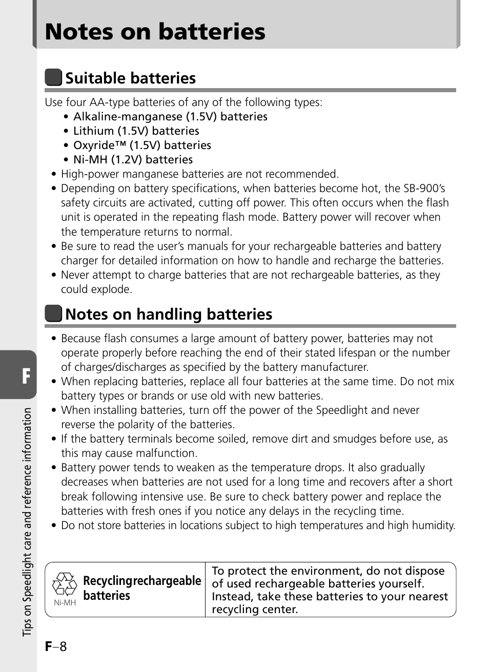 Suitable batteries | Nikon SB-900 User Manual | Page 124 / 142