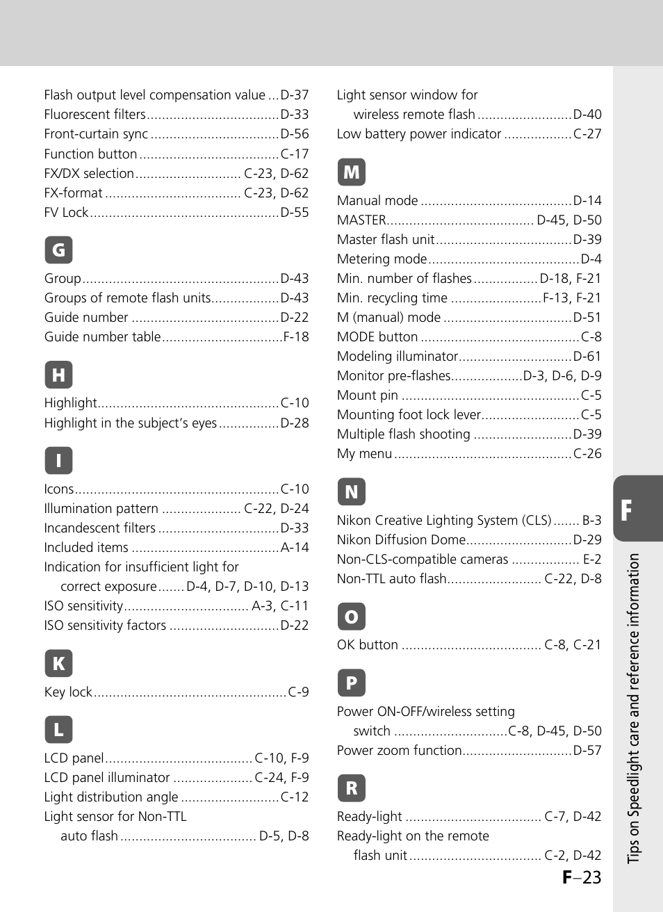F –23 | Nikon SB-900 User Manual | Page 139 / 142