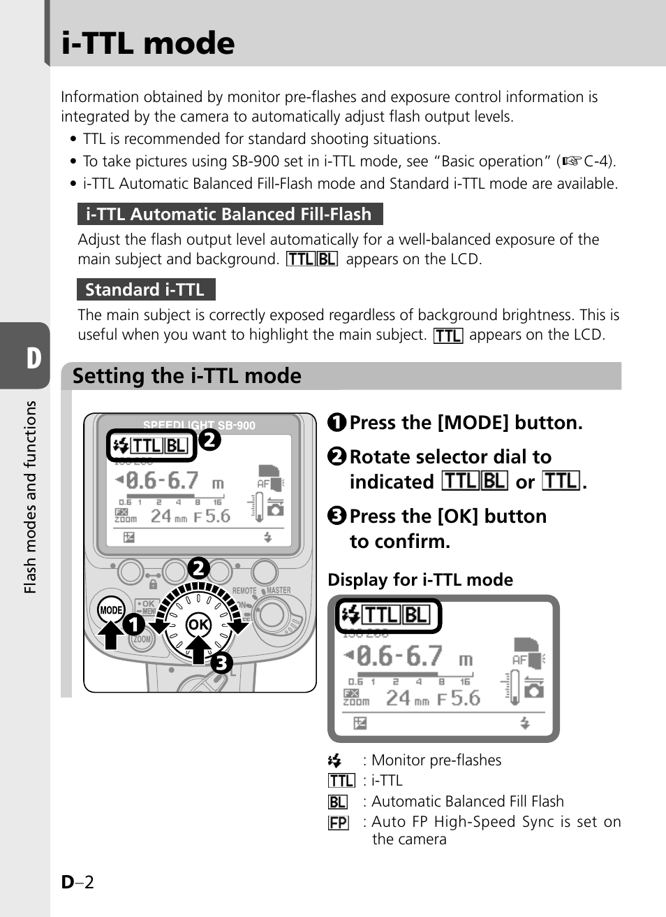 I-ttl mode, Setting the i-ttl mode | Nikon SB-900 User Manual | Page 52 / 142