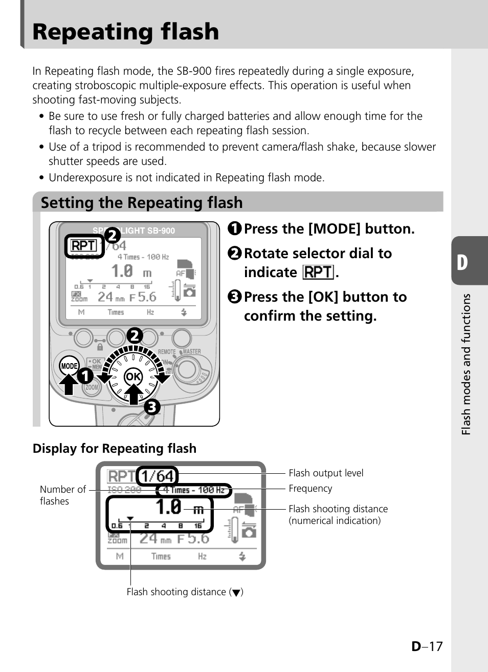 Repeating flash, Setting the repeating flash | Nikon SB-900 User Manual | Page 67 / 142