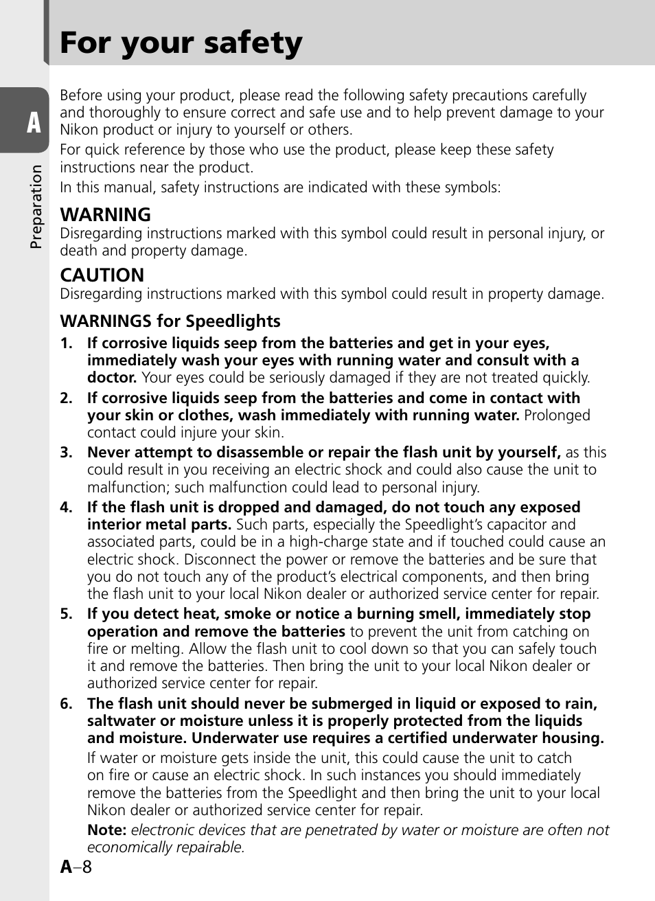 For your safety | Nikon SB-900 User Manual | Page 8 / 142