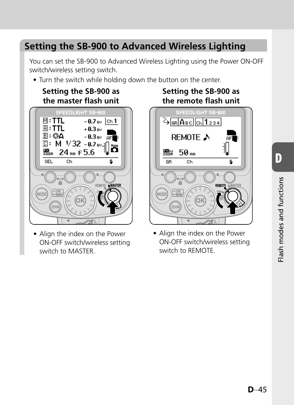 Setting the sb-900 to advanced wireless lighting | Nikon SB-900 User Manual | Page 95 / 142