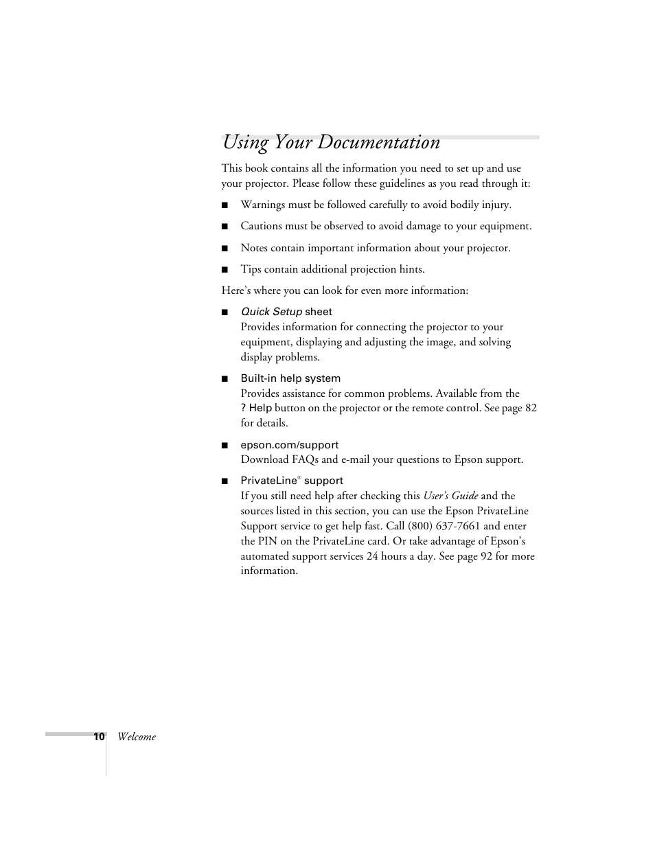 Using your documentation | Univex PowerLite 700 User Manual | Page 10 / 110