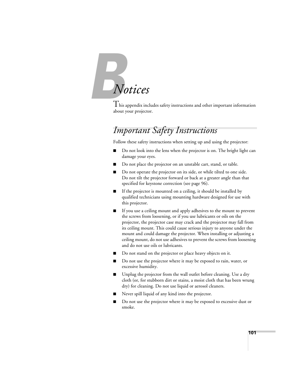 Notices, Important safety instructions | Univex PowerLite 700 User Manual | Page 101 / 110