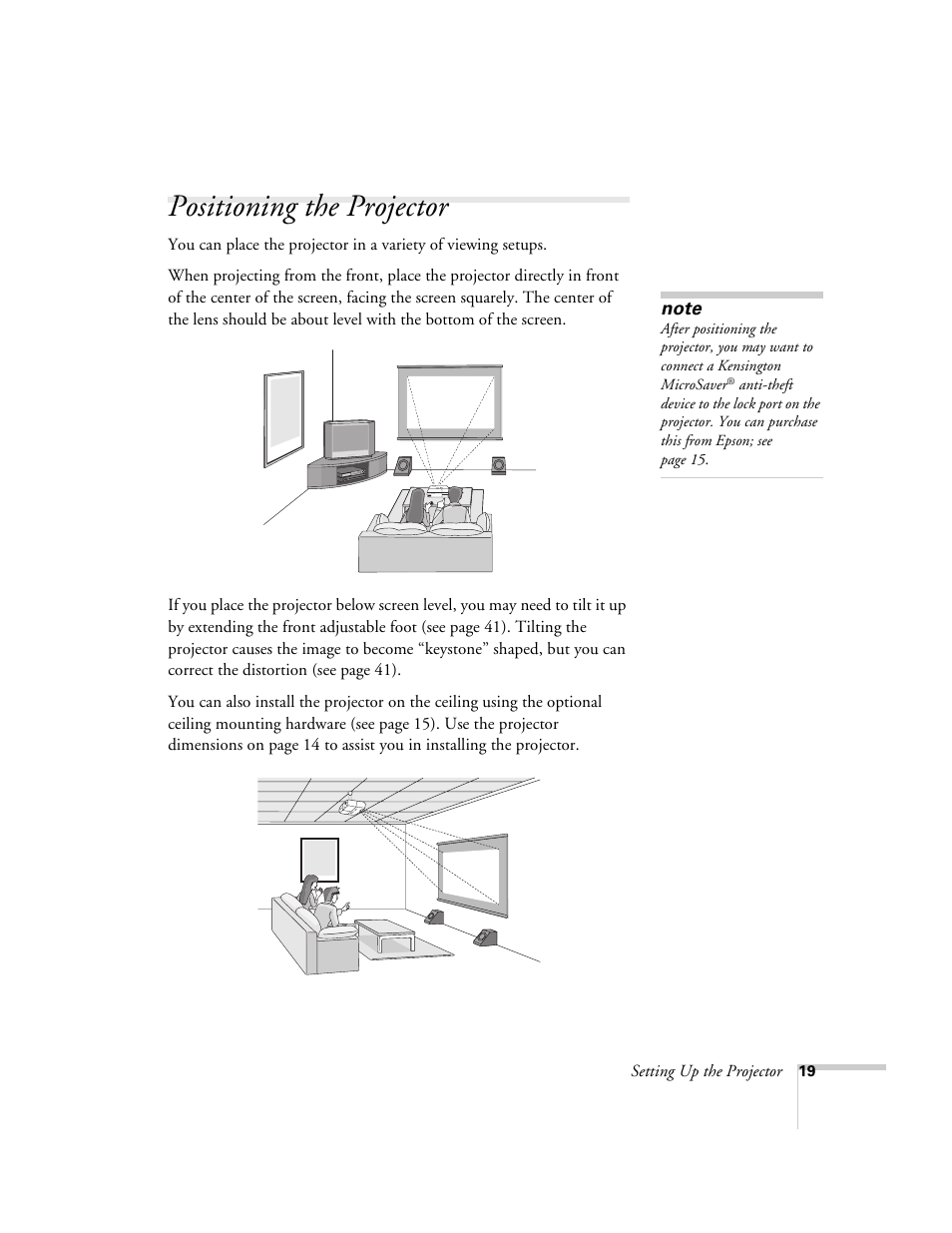 Positioning the projector | Univex PowerLite 700 User Manual | Page 19 / 110