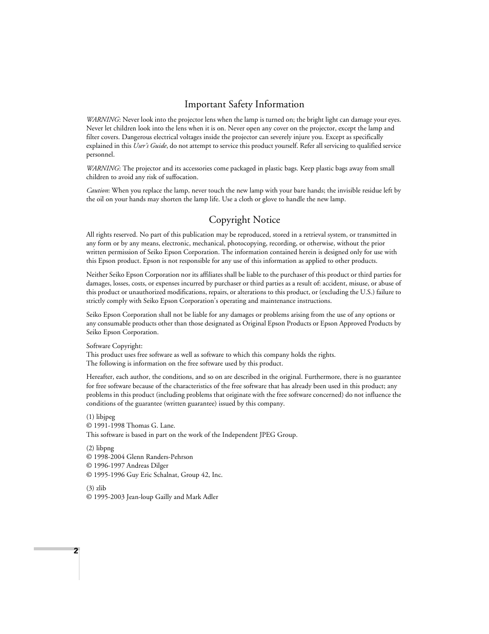 Important safety information, Copyright notice | Univex PowerLite 700 User Manual | Page 2 / 110