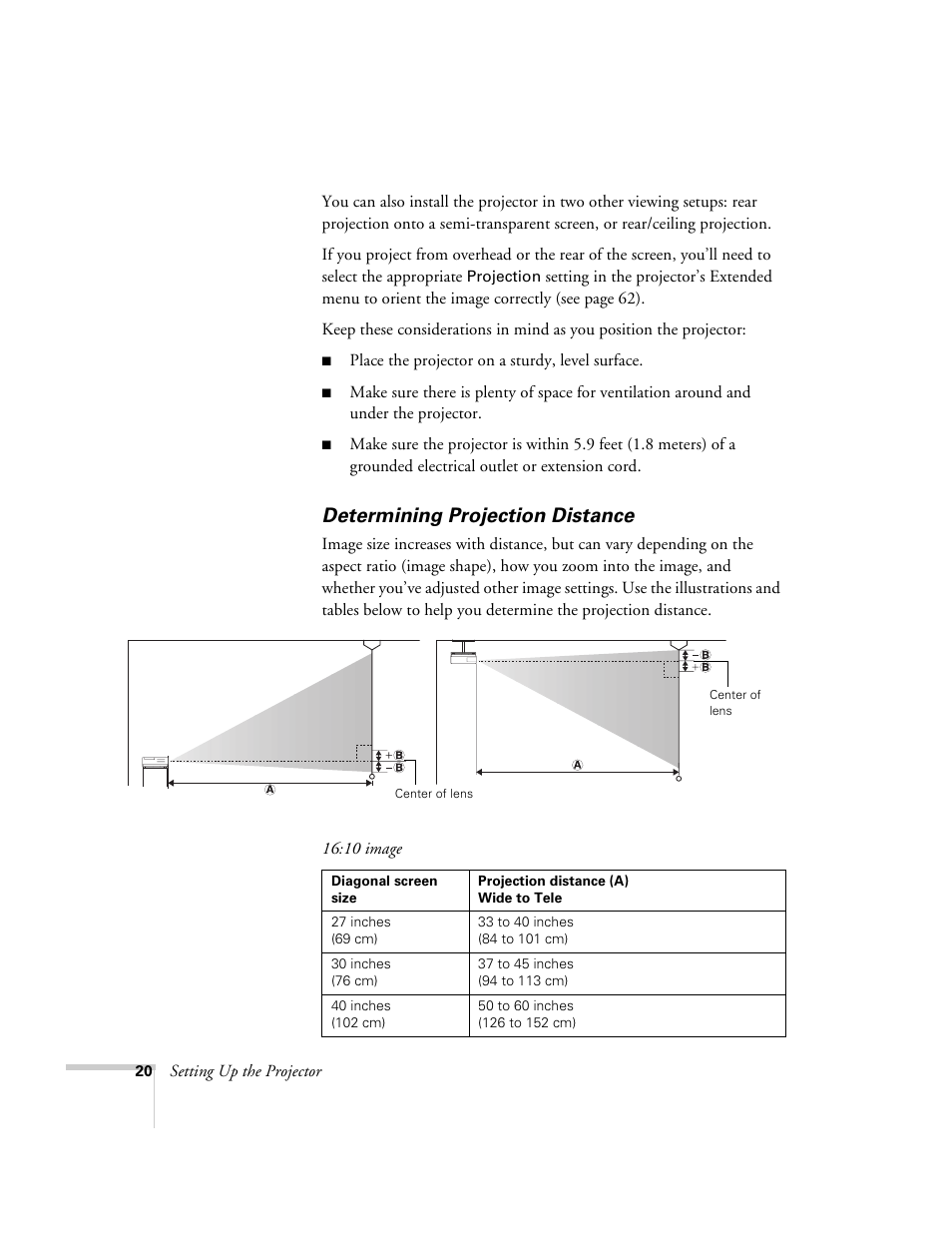 Determining projection distance | Univex PowerLite 700 User Manual | Page 20 / 110