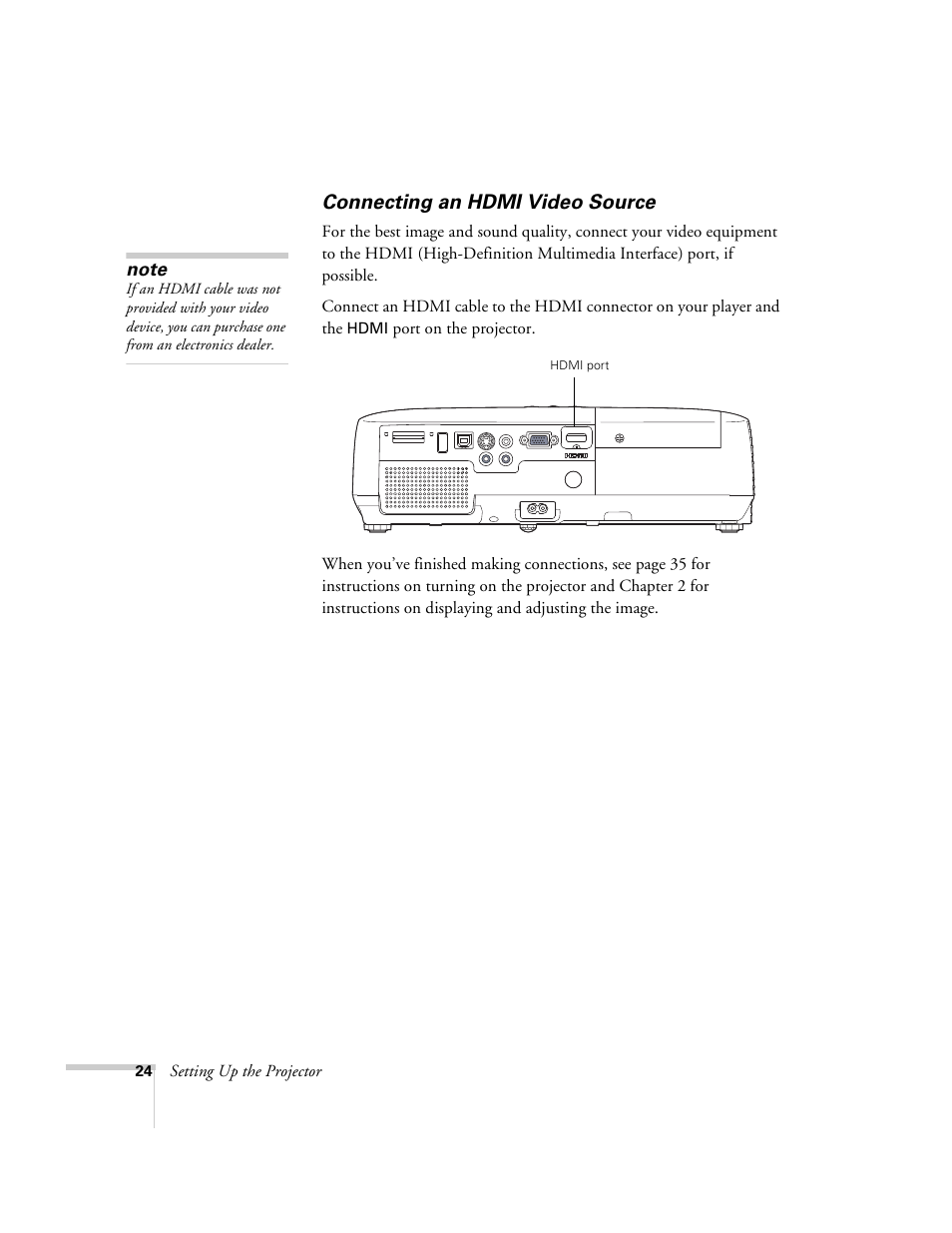 Connecting an hdmi video source | Univex PowerLite 700 User Manual | Page 24 / 110