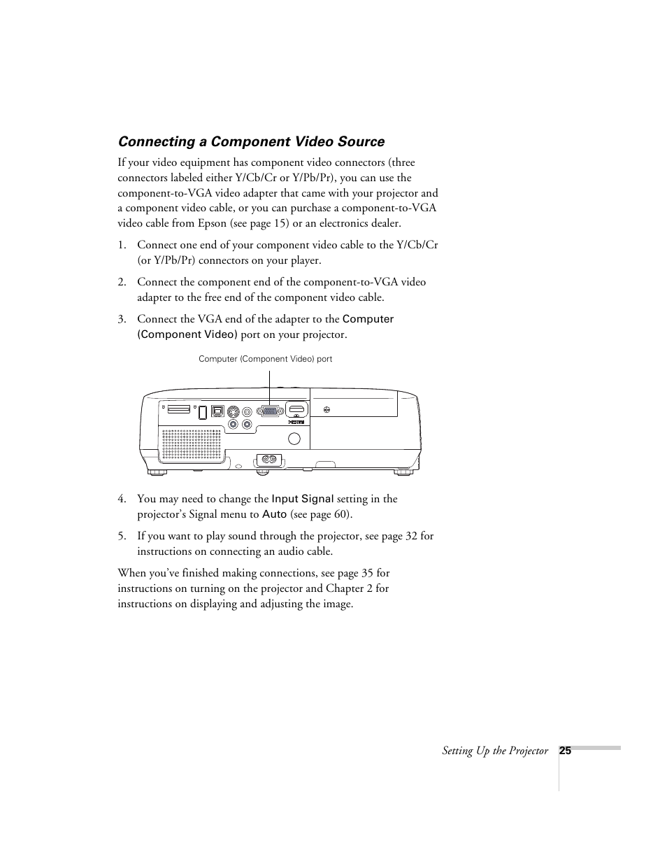 Connecting a component video source | Univex PowerLite 700 User Manual | Page 25 / 110