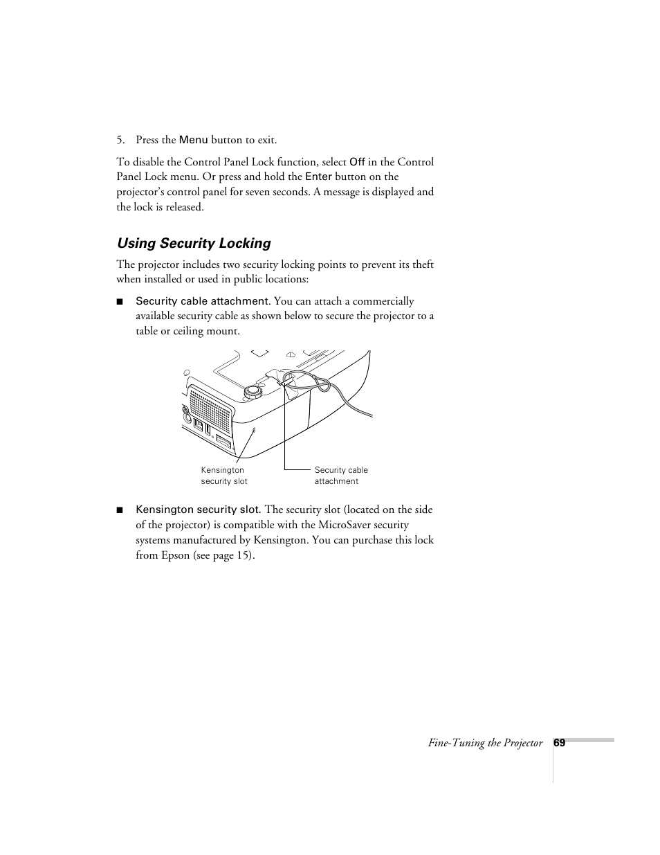 Using security locking | Univex PowerLite 700 User Manual | Page 69 / 110