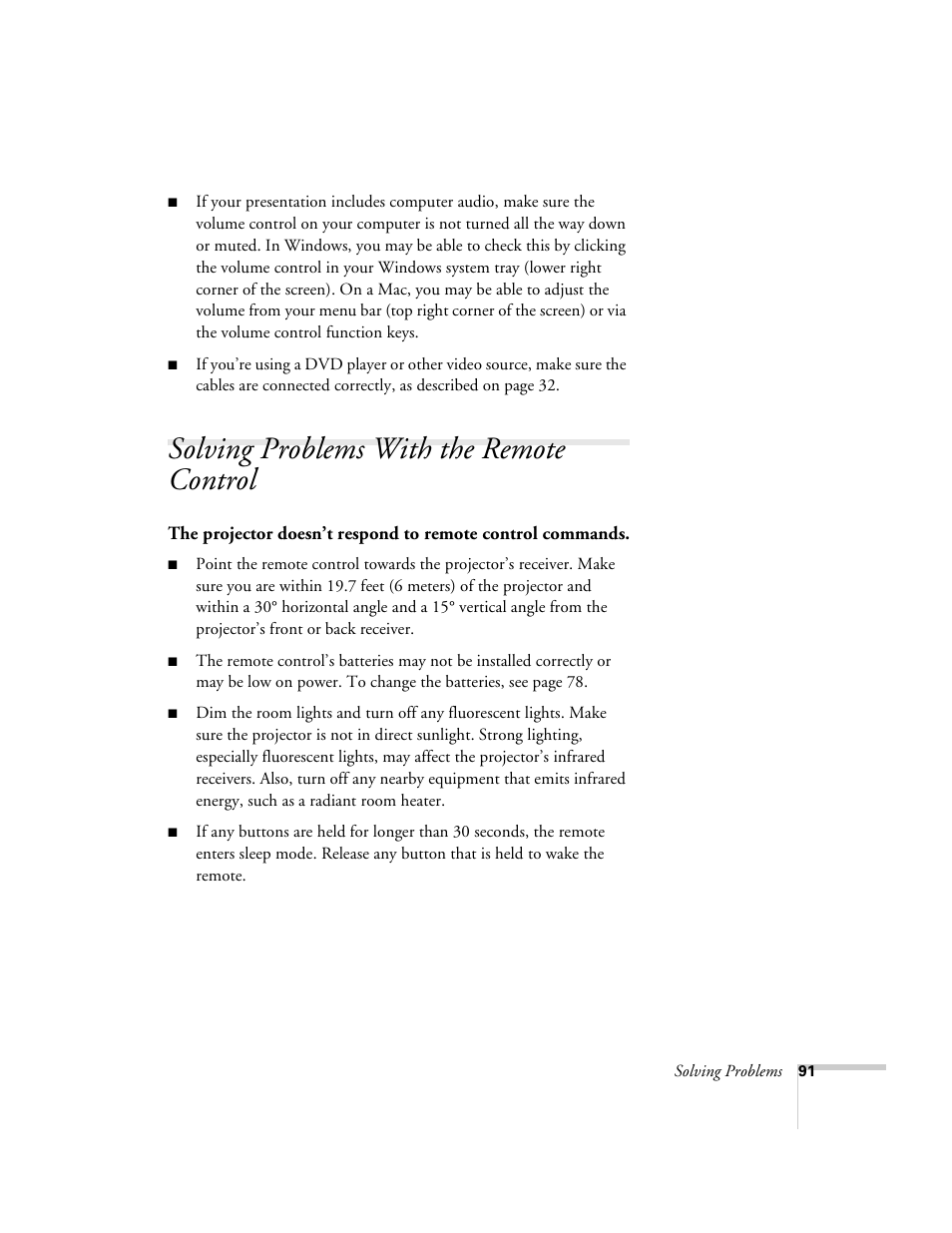 Solving problems with the remote control | Univex PowerLite 700 User Manual | Page 91 / 110