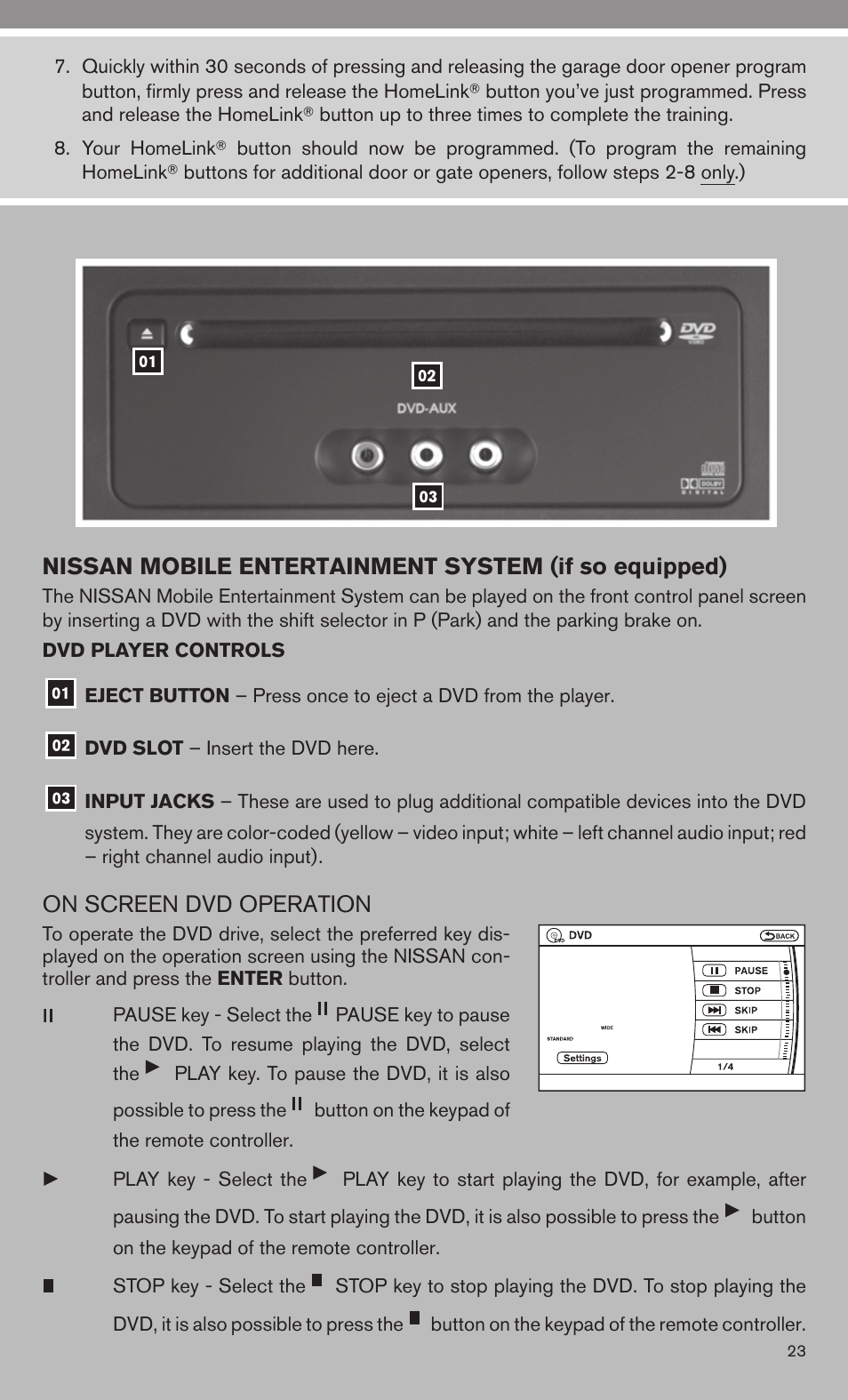 On screen dvd operation | Univex 2010 Armada User Manual | Page 25 / 52